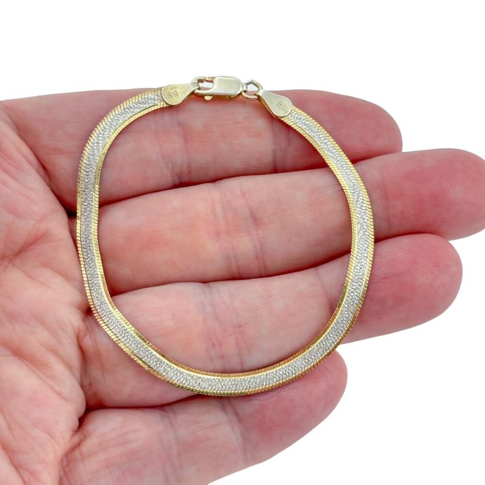 Vintage Sterling Silver 925 Reversible Snake Chain Bracelet 7"